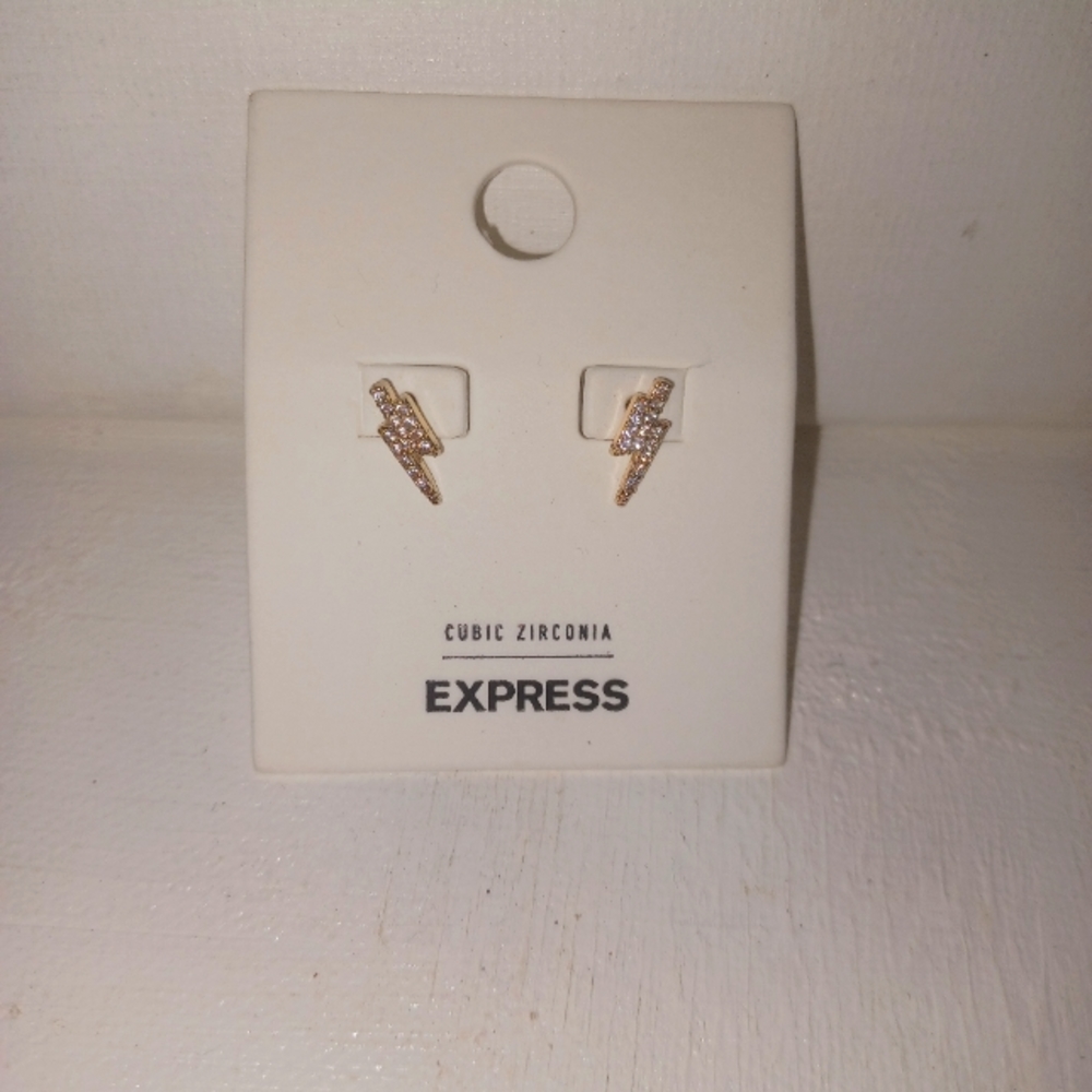 Express women's mini cubic zirconia lightning bolt post earrings
